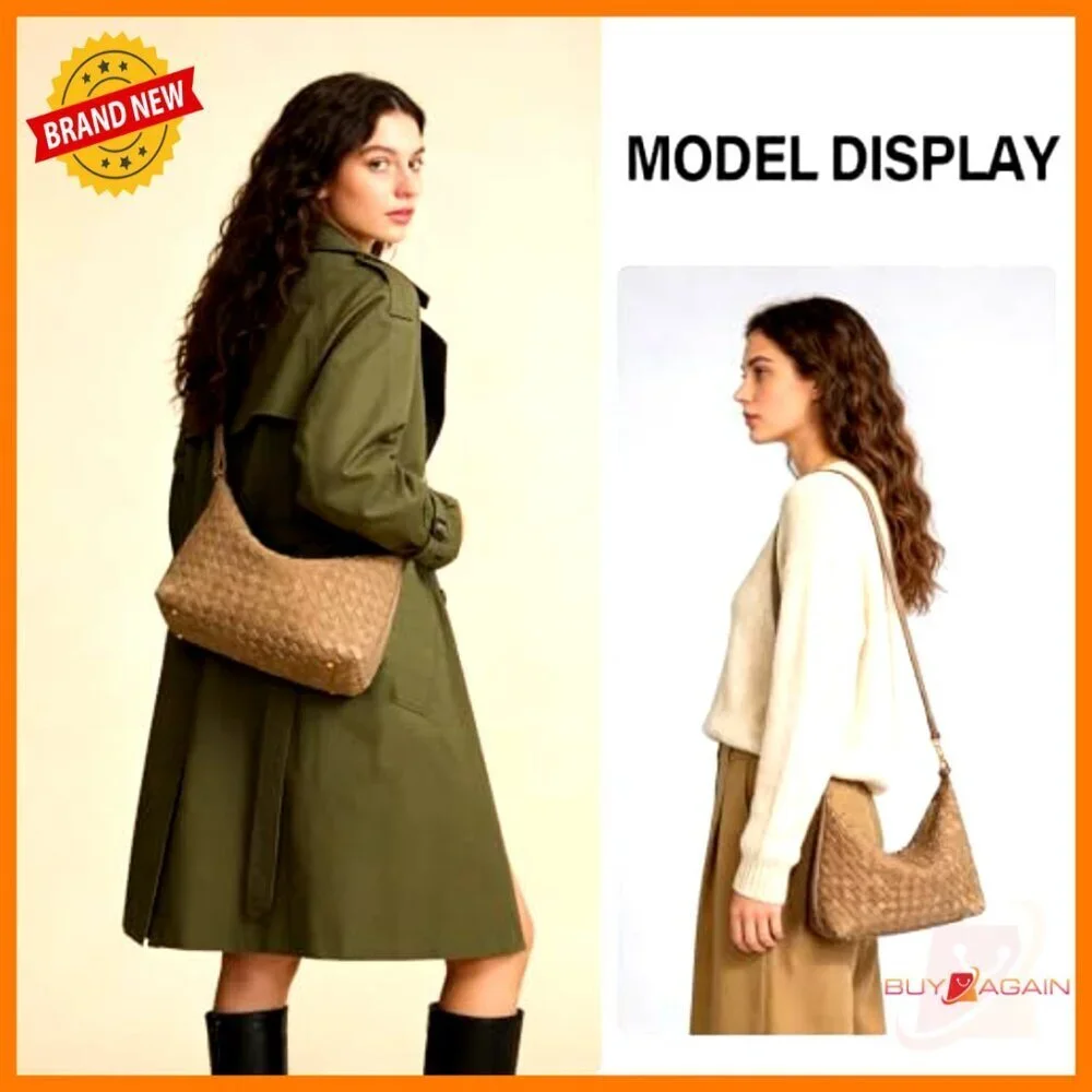 Woven Faux Suede Hobo Bag Adjustable Strap Crossbody Shoulder Purse